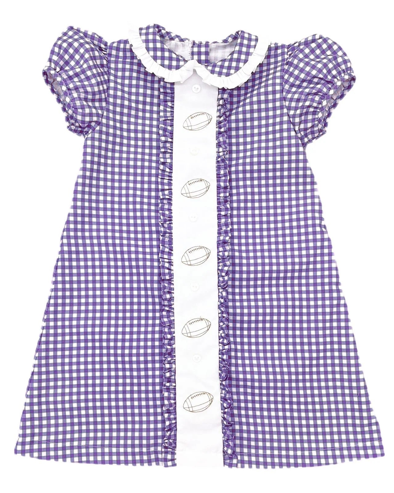 preorder GSD2799 football purple checkered short sleeve girls dress