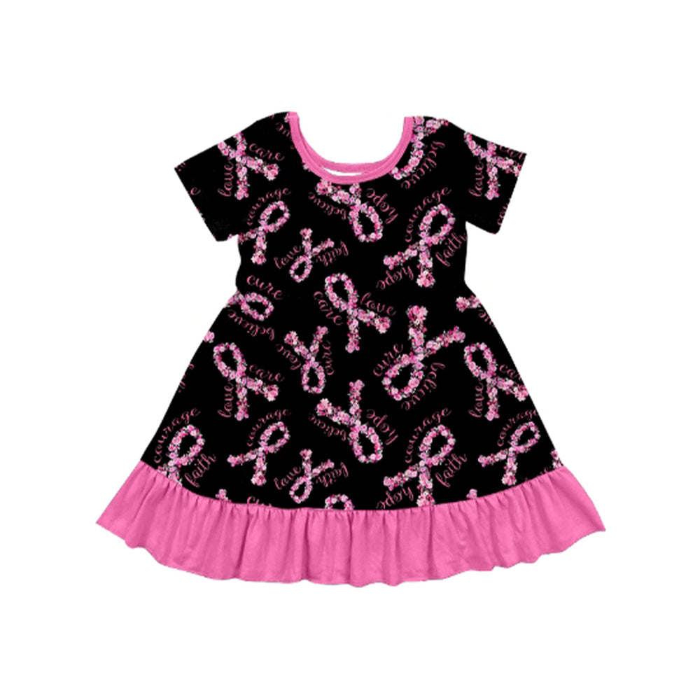 preorder GSD2801 pink flowers black short sleeve girls dress