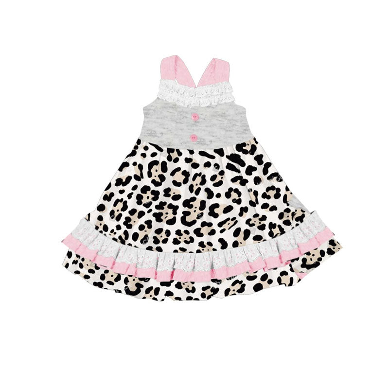 preorder GSD2808 cute bunny rabbit leopard pink ruffles girls dress