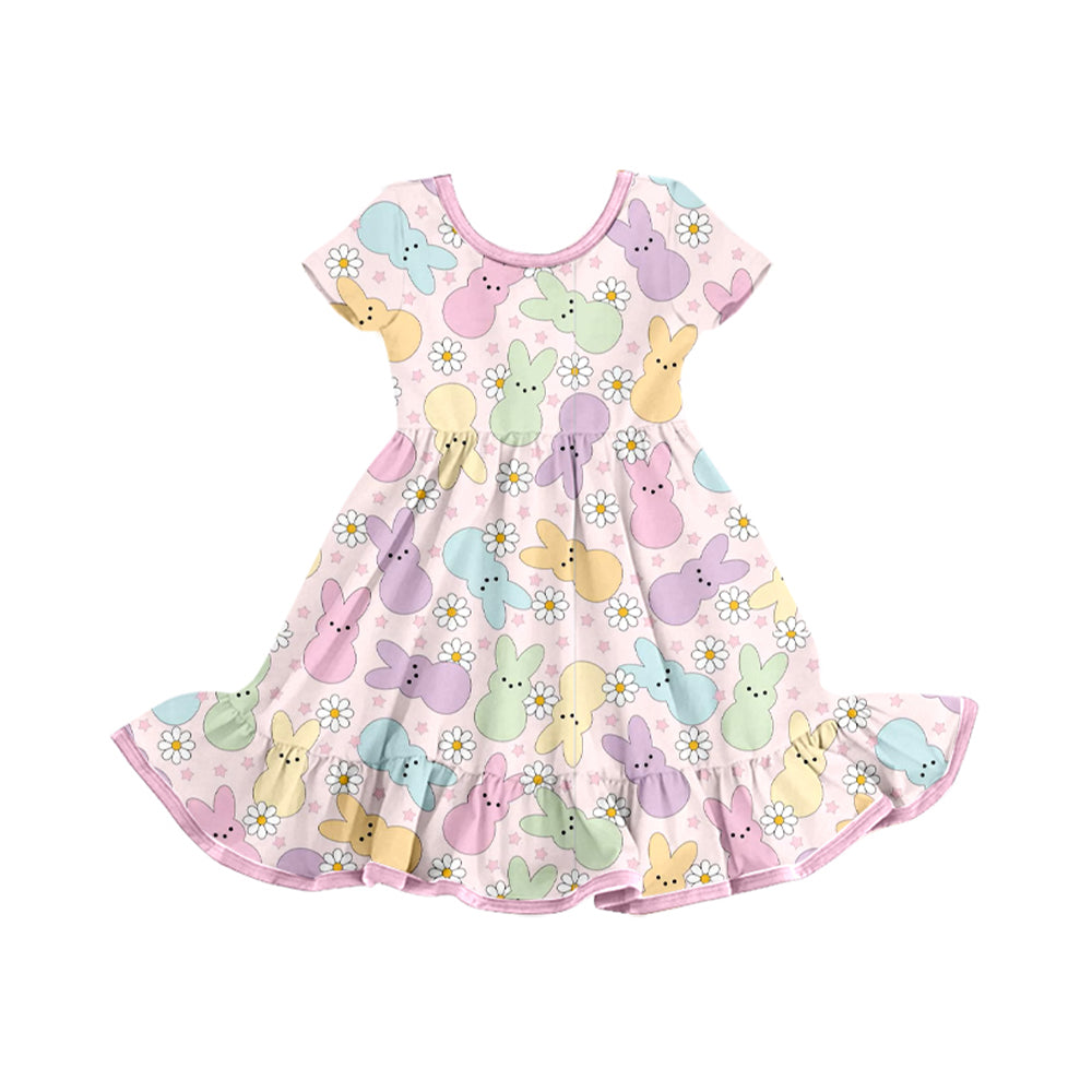 preorder GSD2826 Easter colorful bunny rabbit flowers pink short sleeve girls dress