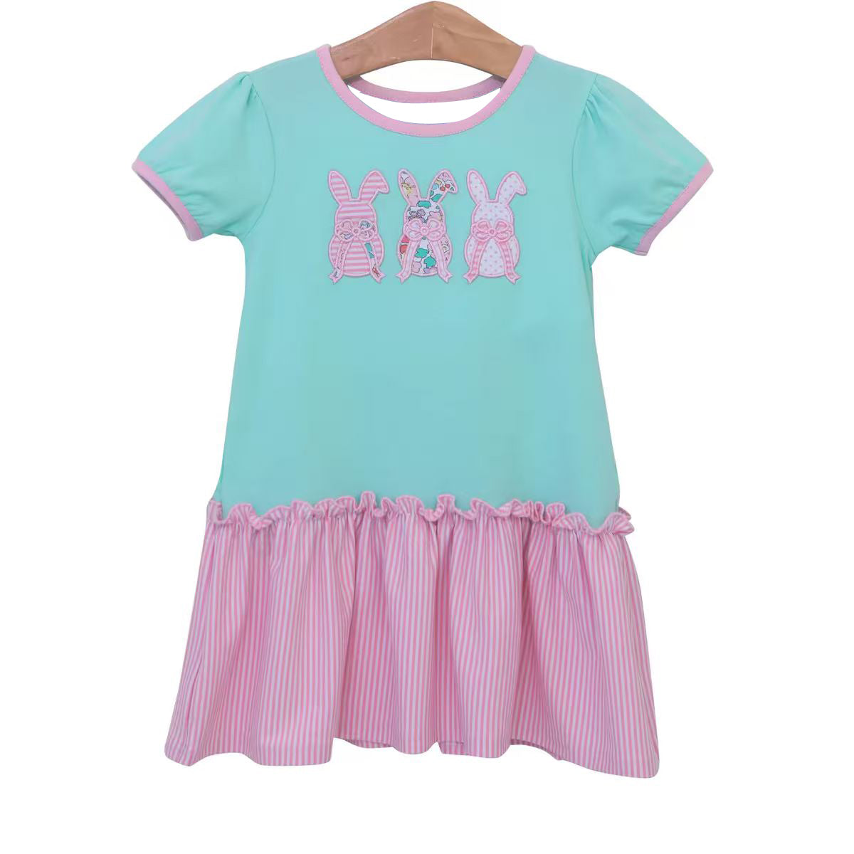 preorder GSD2827 Easter bunny rabbit blue/pink short sleeve girls dress