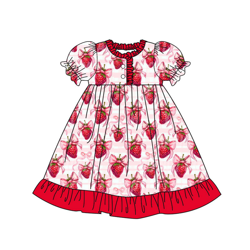 preorder GSD2830 Valentine's Day strawberry bows red short sleeve grils dress