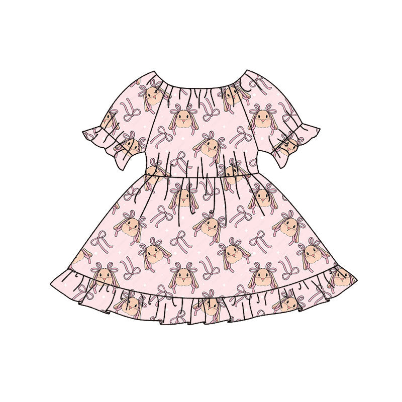 preorder GSD2836 Easter bunny rabbit bows pink short sleeve girls dress