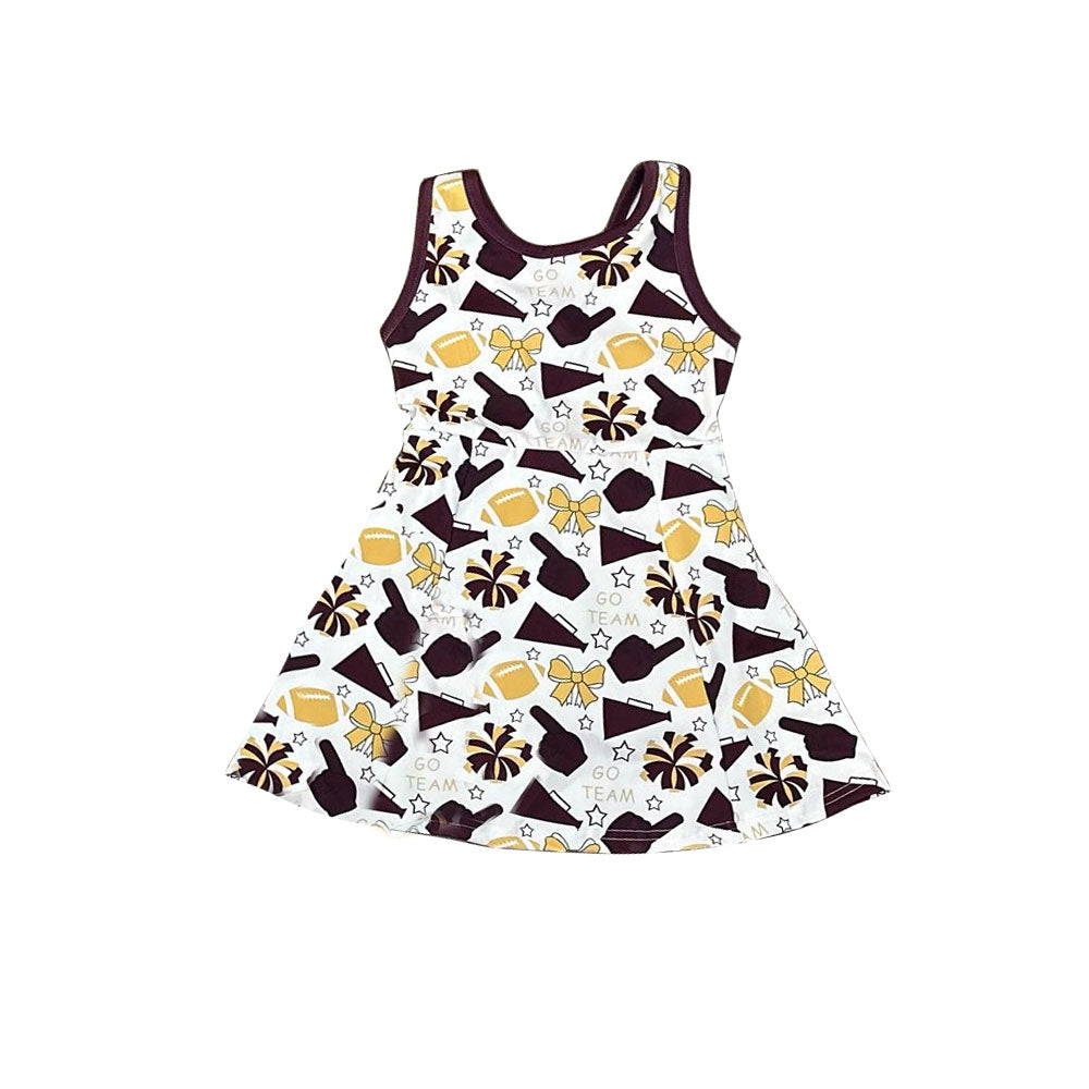 preorder GSD2842 cheer footbal maroon bows sleeveless skorts girls dress