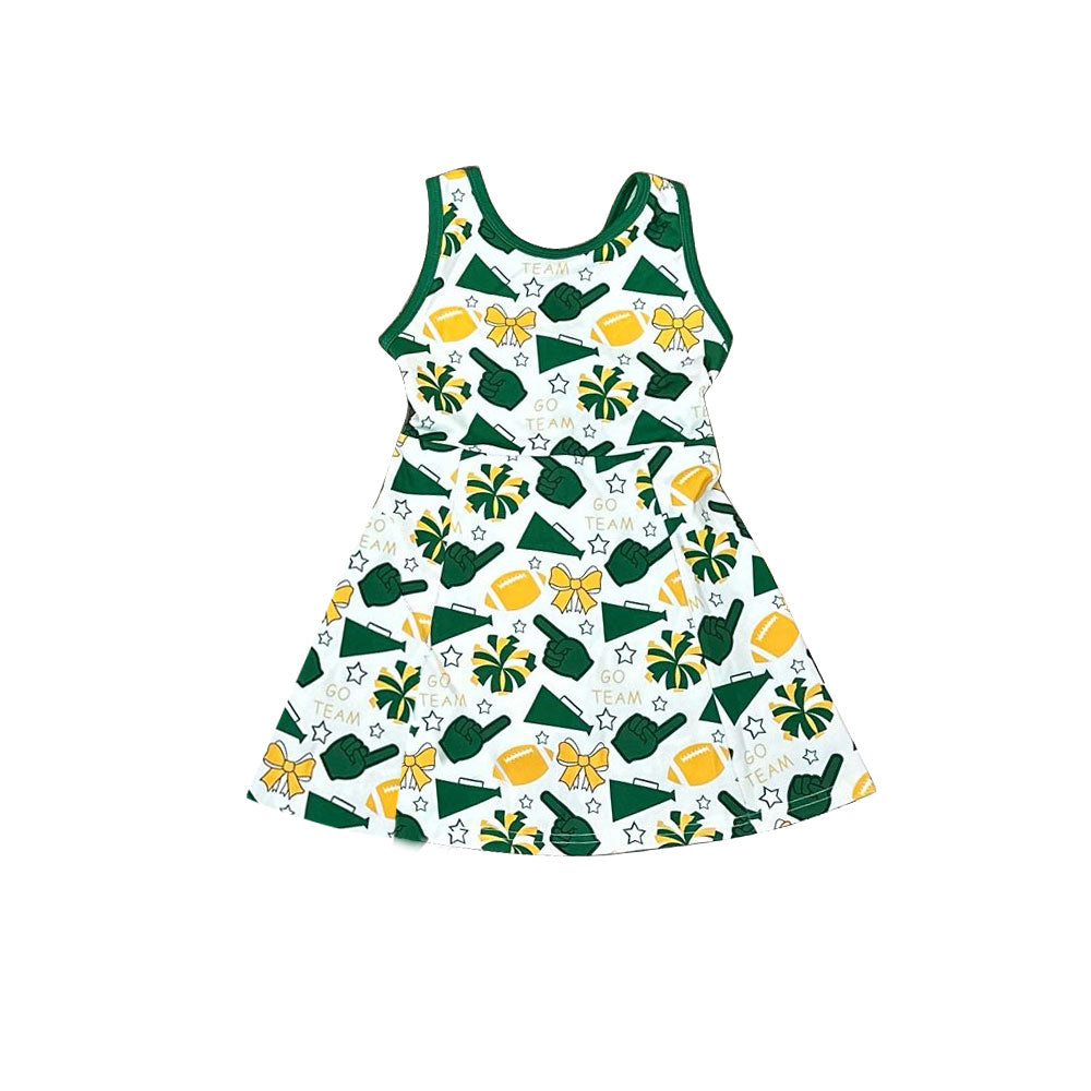 preorder GSD2844 cheer footbal green bows sleeveless skorts girls dress