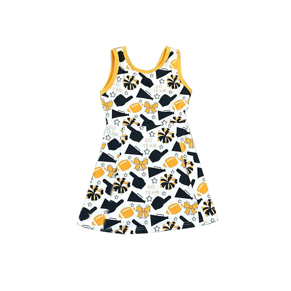 preorder GSD2845 cheer footbal yellow bows sleeveless skorts girls dress