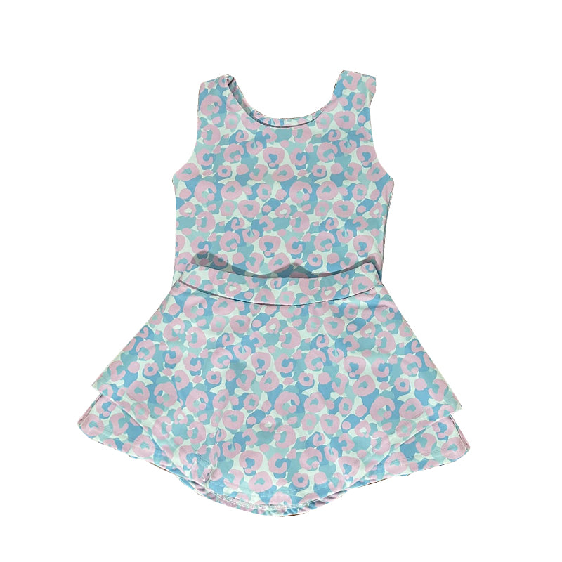 preorder GSD2871 yoga pink leopard blue camo sleeveless skorts skirt girls set