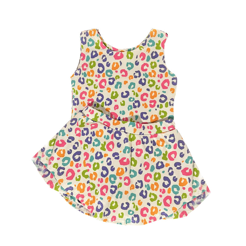 preorder GSD2872 yoga colorful leopard sleeveless skorts skirt girls set