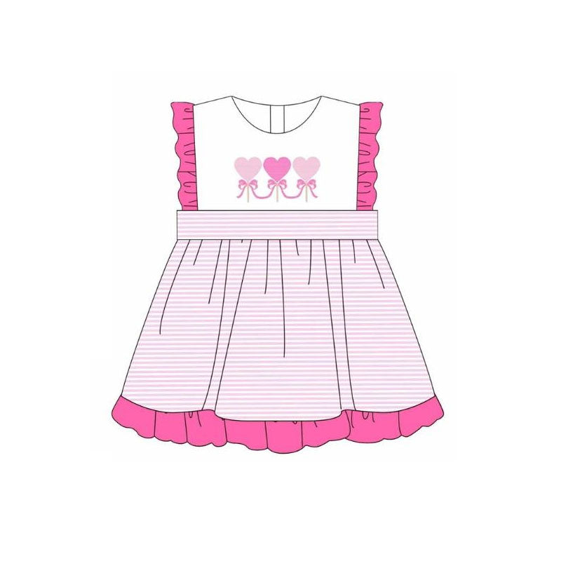 preorder GSD2884 Valentine's Day heart bows hot pink striped girls dress