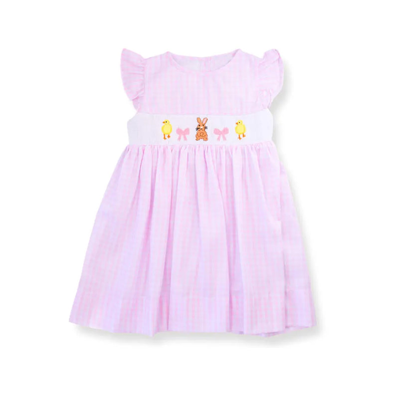 preorder GSD2906 Easter bunny rabbit chick bows pink flutter sleeve girls dress