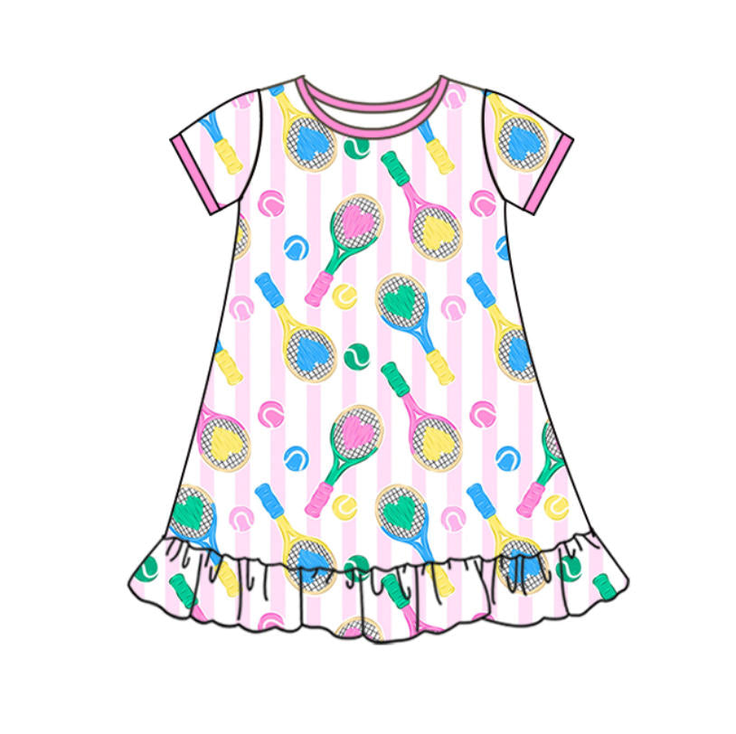 preorder GSD2909 Valentine's Day heart baseball pink striped hsort sleeve girls dress