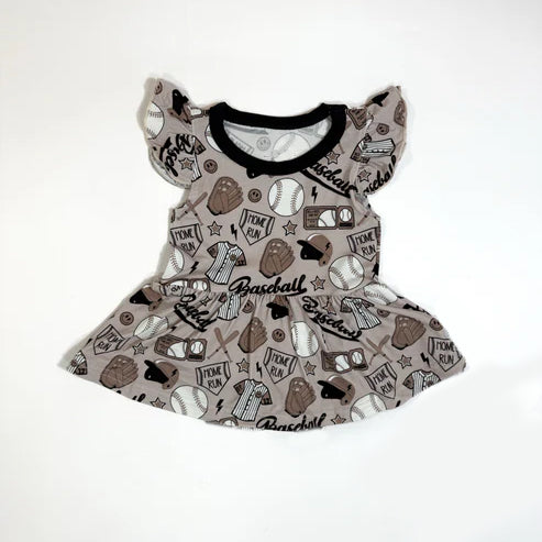 preorder GSD2925 baseball flutter sleeve girls dress