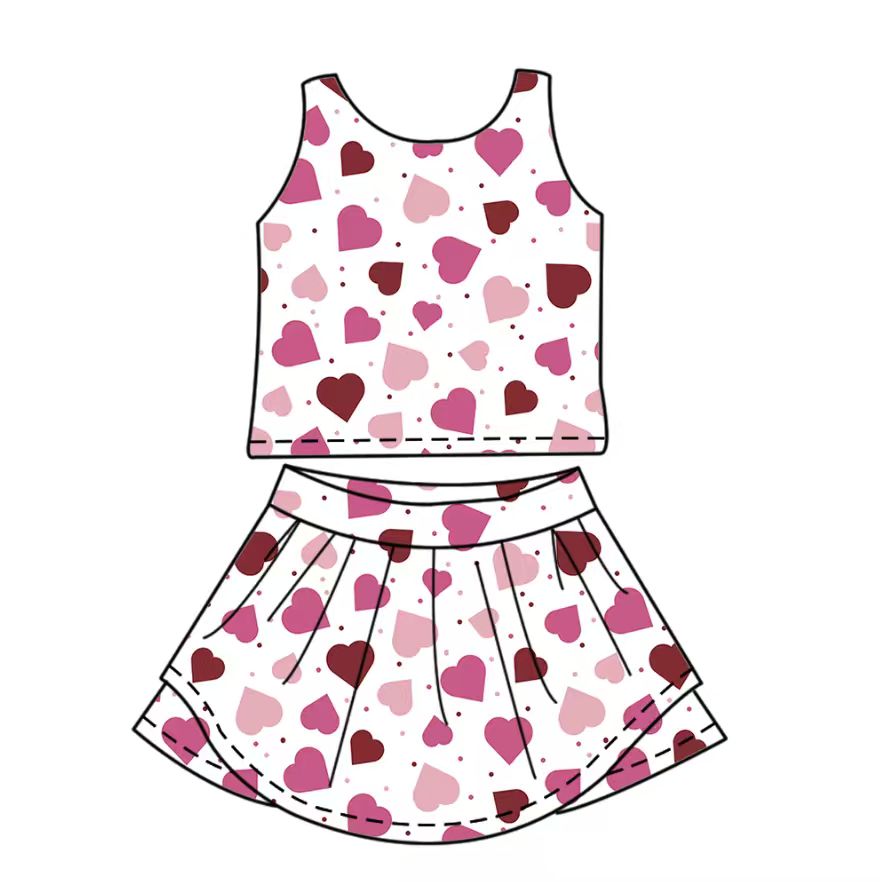 preorder GSD2927 yoga Valentine's Day heart sleeveless skorts skirt girls set