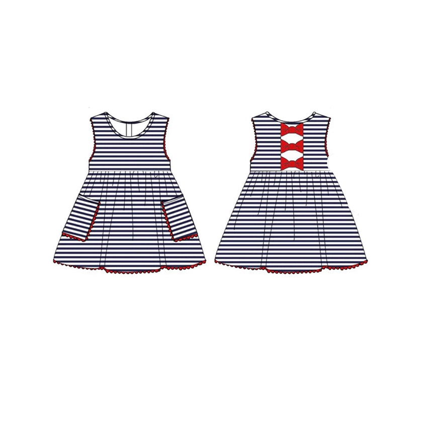 preorder GSD2953 July 4th navy blue striped sleevless girls dress