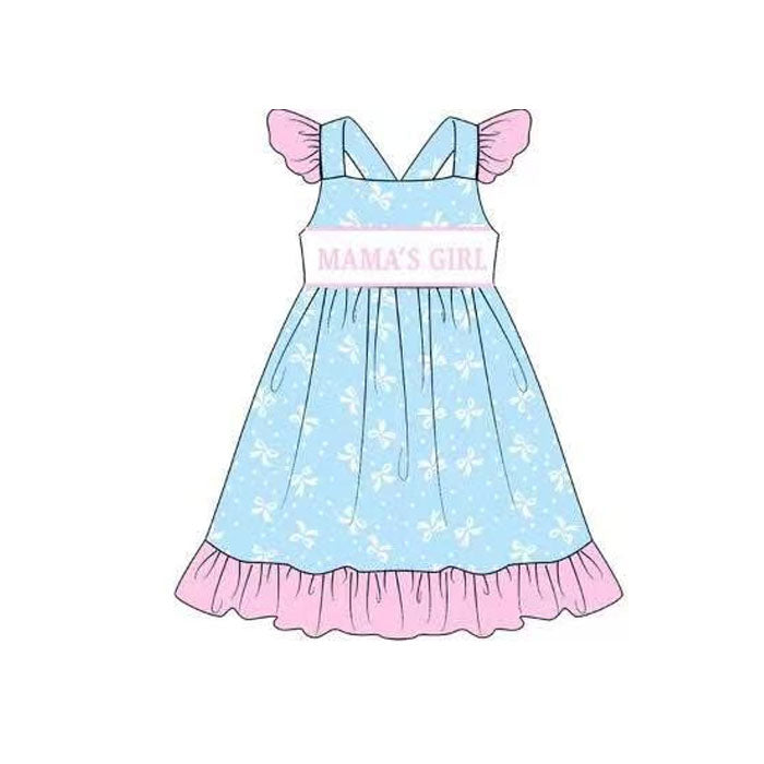 preorder GSD2979 MAMA'S GIRL blue bows flutter sleeve girls dress