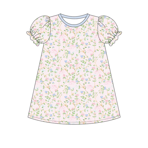 preorder GSD3000 Pink Flowers Floral Short Sleeve Girls Dress