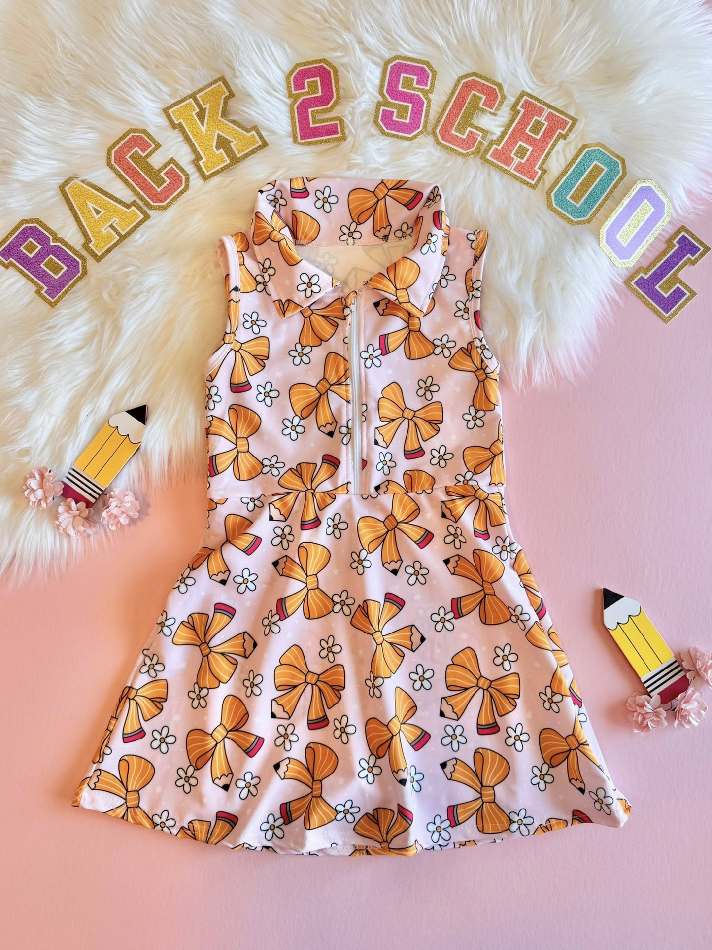 preorder GSD3037 Yoga Back To School Bows Flowers Zipper Sleeveless Girls Dress