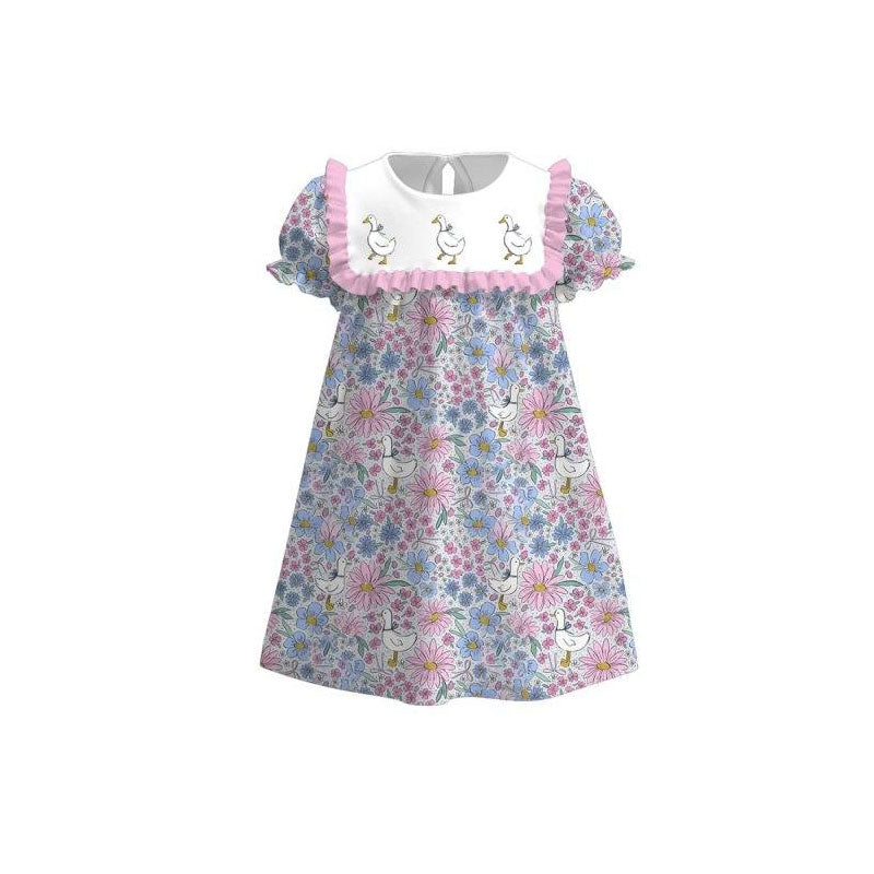 preorder GSD3041 Cute Goose Flowers Floral Short Sleeve Girls Dress