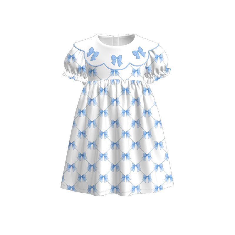 preorder GSD3045 Blue Bows Short Sleeve Girls Dress