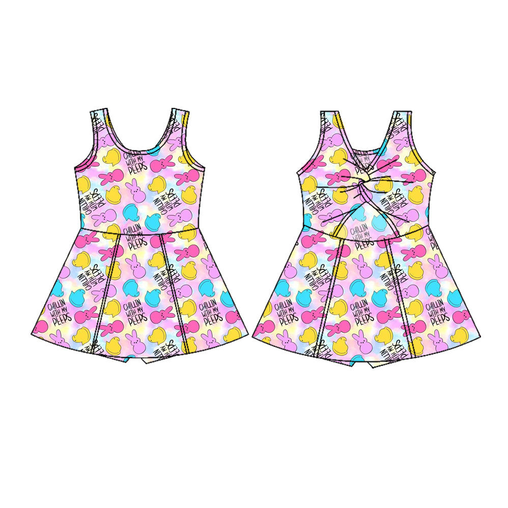 preorder GSD3052 Easter Peep Bunny Rabbit Sleeveless Skorts Girls Dress
