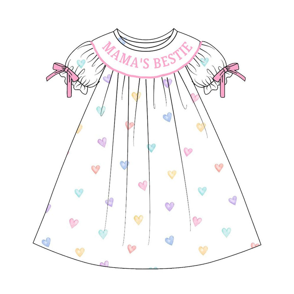 preorder GSD3082 Valentine's Day Mama's Bestie Heart Short Sleeve Girls Dress