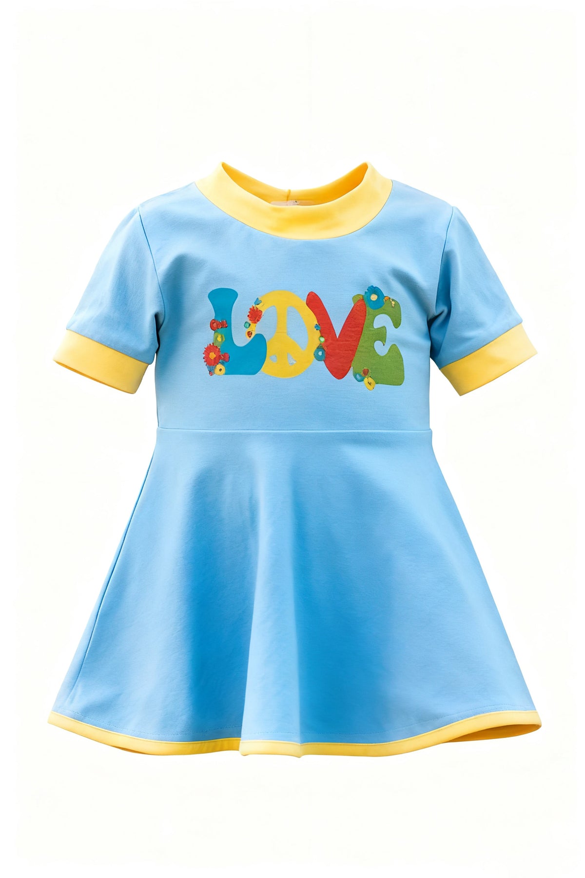 preorder GSD3085 Love Flowers Blue Short Sleeve Girls Dress