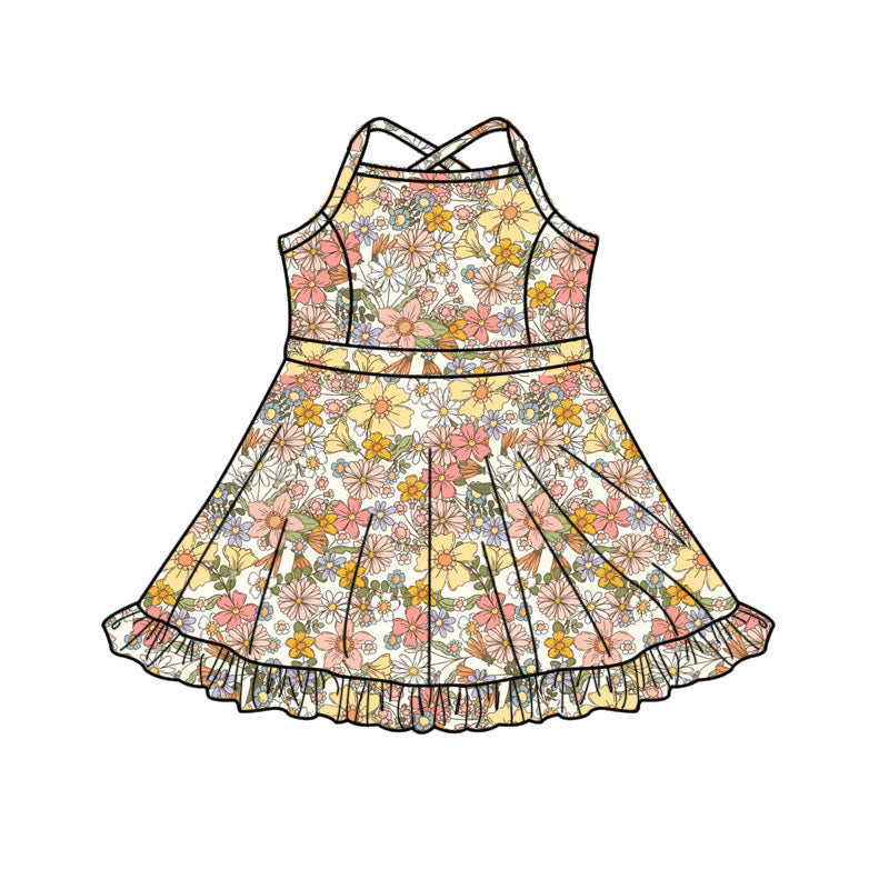preorder GSD3087 Colorful Flowers Skorts Girls Dress