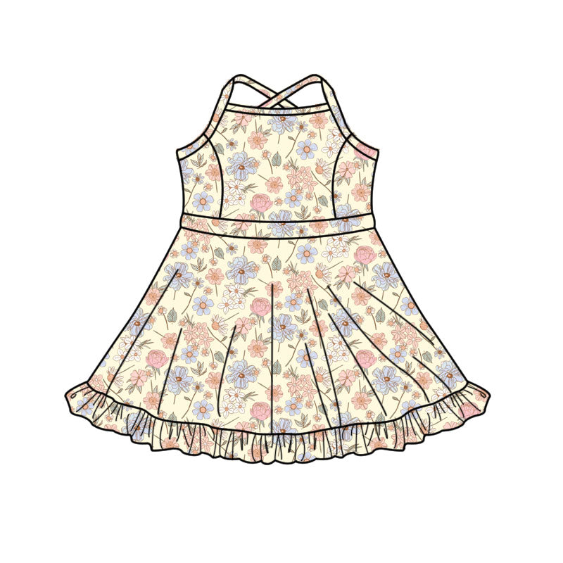 preorder GSD3088 Colorful Flowers Skorts Girls Dress