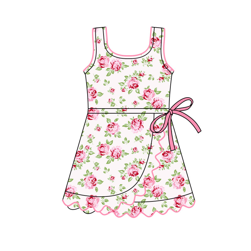 preorder GSD3093 Yoga Pink Flowers Sleeveless Skorts Girls Dress