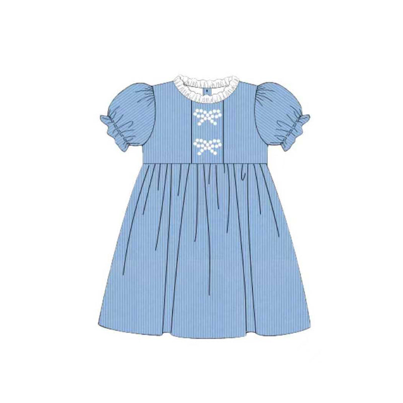 preorder GSD3102 Bows Blue Short Sleeve Girls Dress