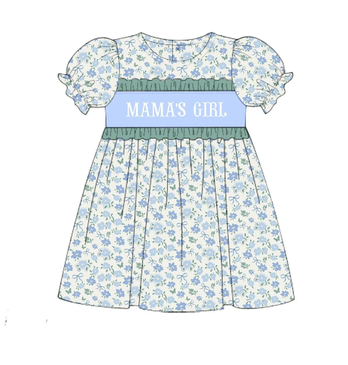 preorder GSD3128 Mama's Girls Blue Flowers Floral Short Sleeve Girls Dress