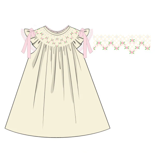 preorder GSD3129 Flowers Yellow Flutter Sleeve Girls Dress
