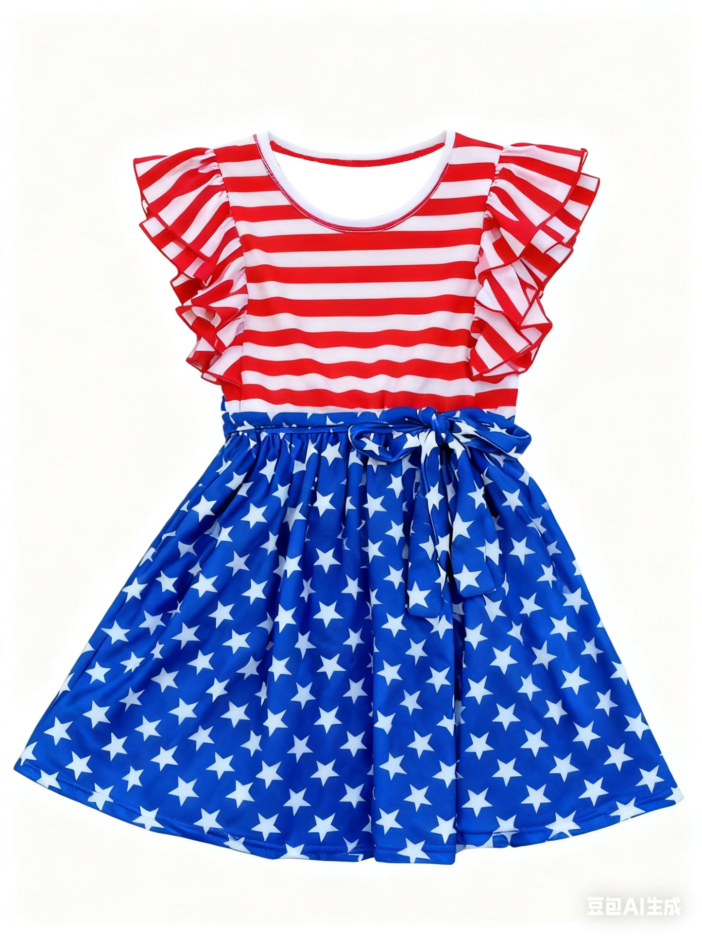 preorder GSD3130 July 4th Striped Star Flutter Sleeve Girls Dress