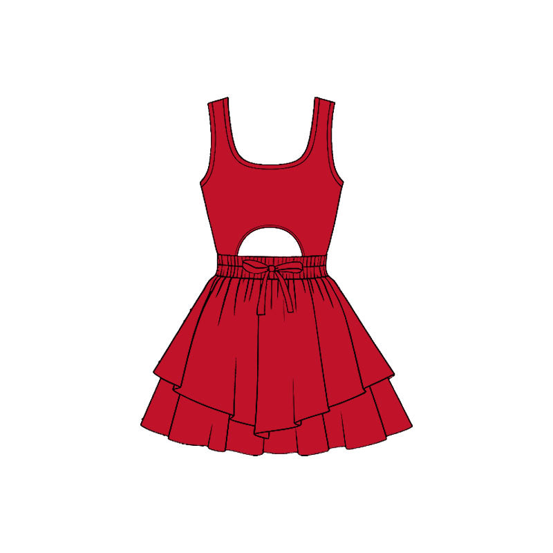 preorder GSD3179 Yoga Red Sleeveless Skorts Girls Dress