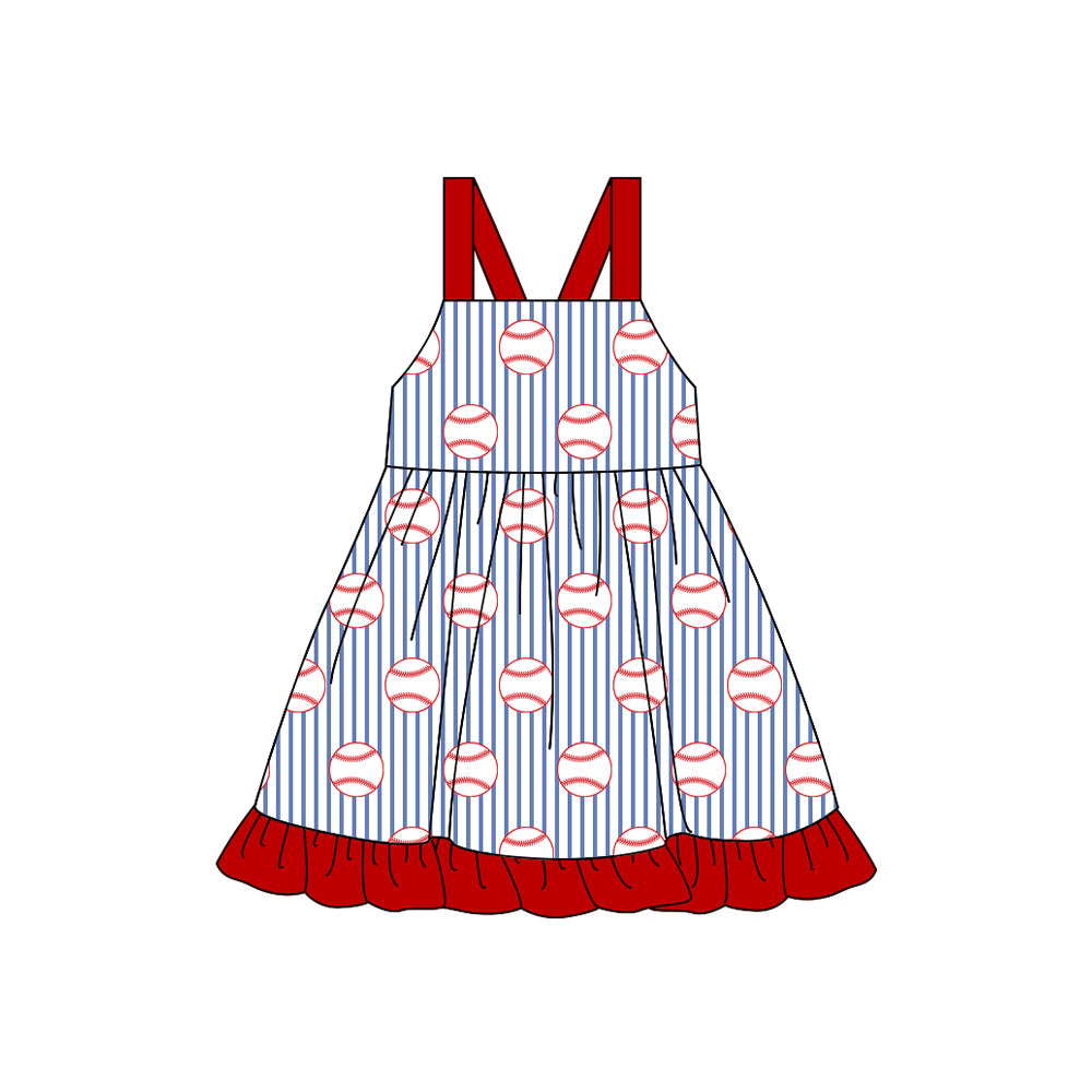 preorder GSD3199 Baseball Blue Striped Girls Dress