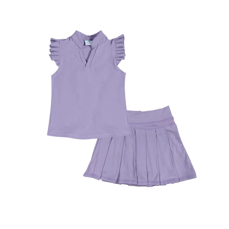 preorder GSD3204 Yoga Purple Flutter Sleeve Skorts Girls Set