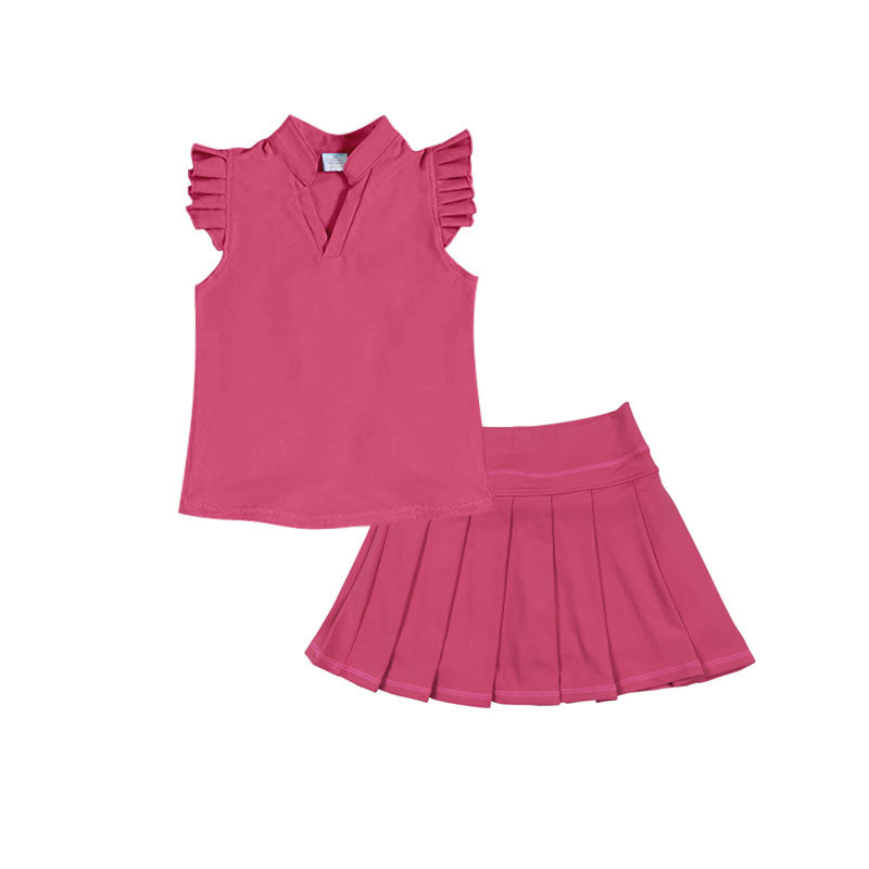 preorder GSD3207 Yoga Hot Pink Flutter Sleeve Skorts Girls Set