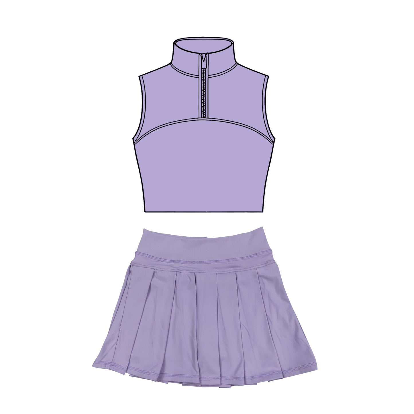 preorder GSD3300 Yoga Solid Color Purple Zipper Sleeveless Skorts Girls Set