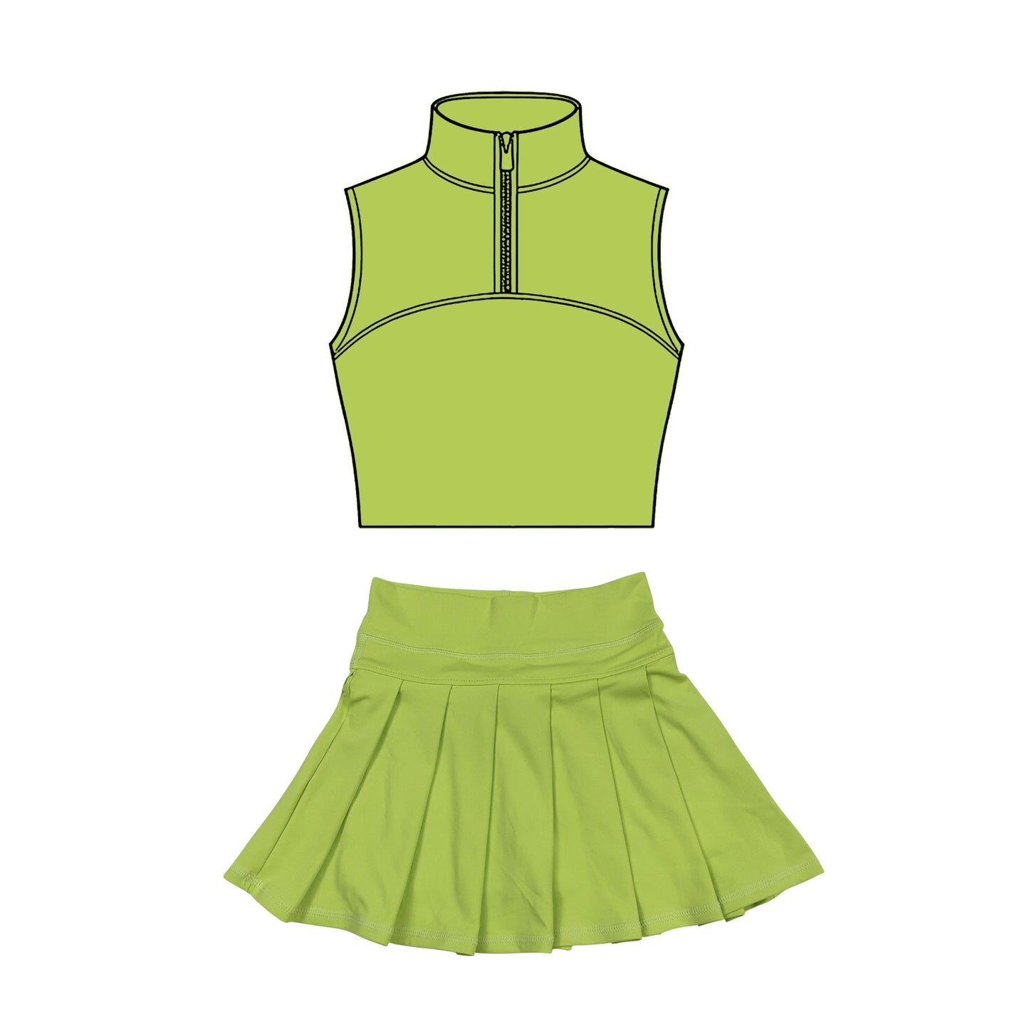 preorder GSD3303 Yoga Solid Color Green Zipper Sleeveless Skorts Girls Set
