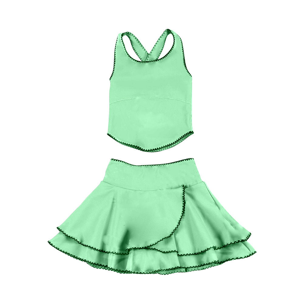 preorder GSD3327 Yoga Solid Color Mint Green Sleeveless Skorts Girls Set