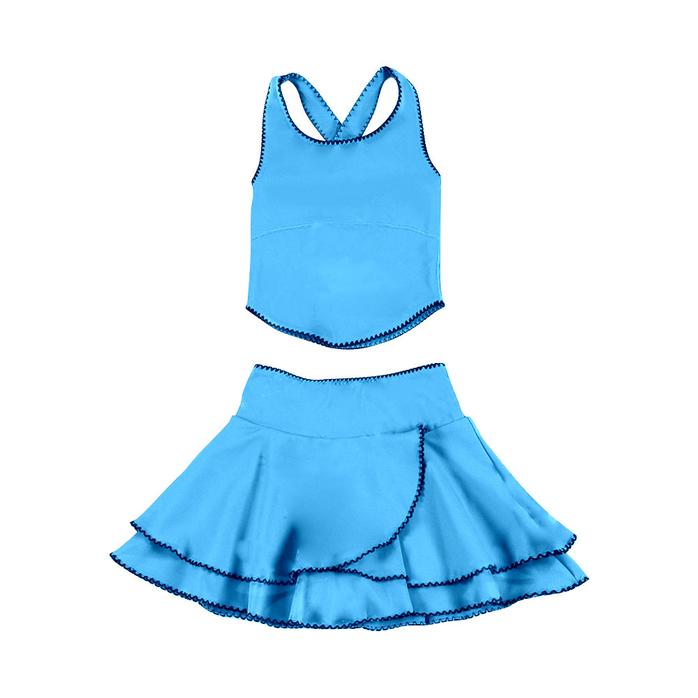 preorder GSD3330 Yoga Solid Color Blue Sleeveless Skorts Girls Set