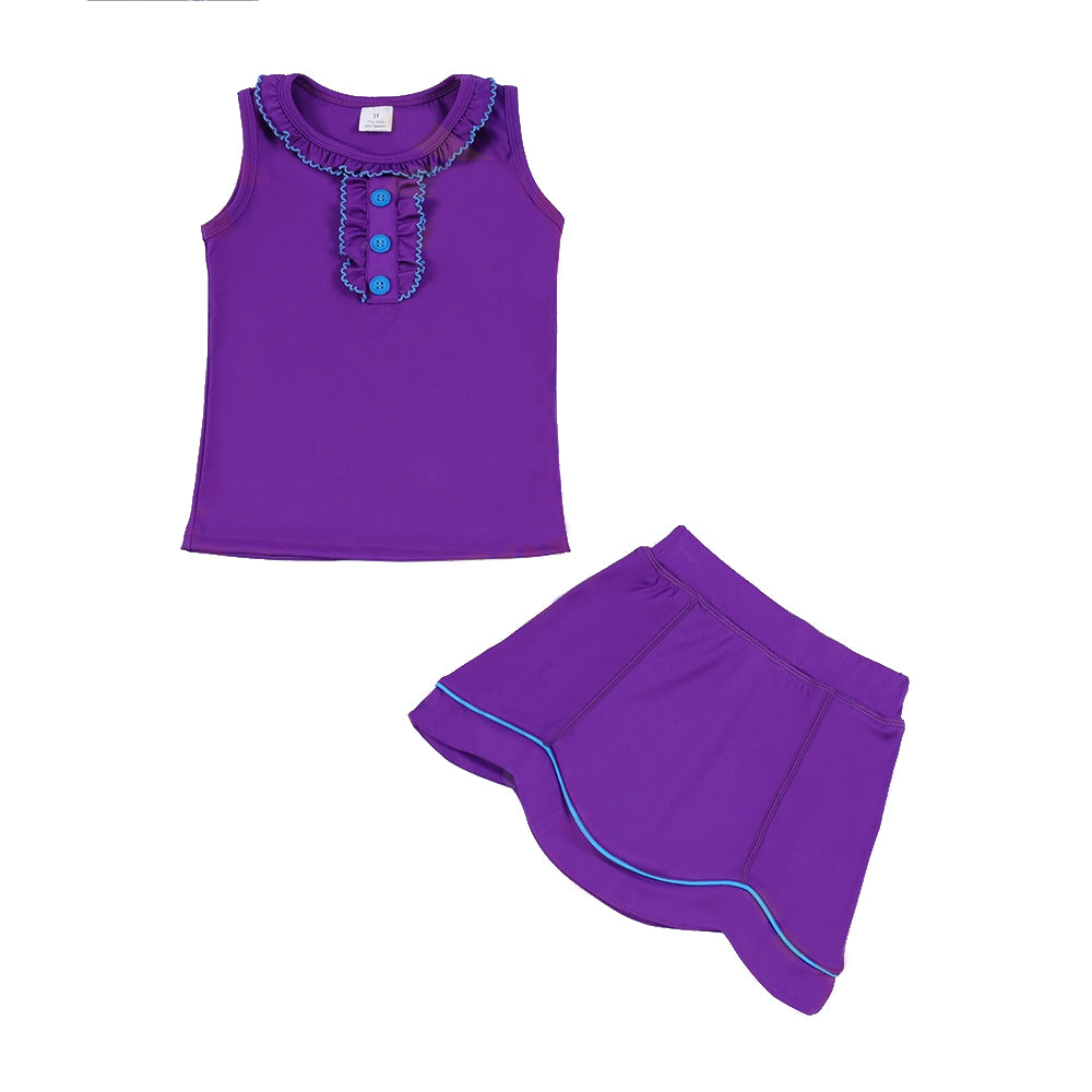 preorder GSD3331 Yoga Solid Color Purple Sleeveless Skorts Girls Set
