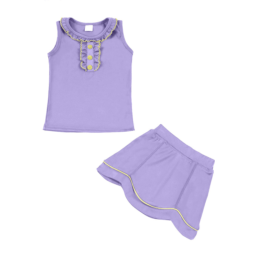 preorder GSD3332 Yoga Solid Color Purple Sleeveless Skorts Girls Set