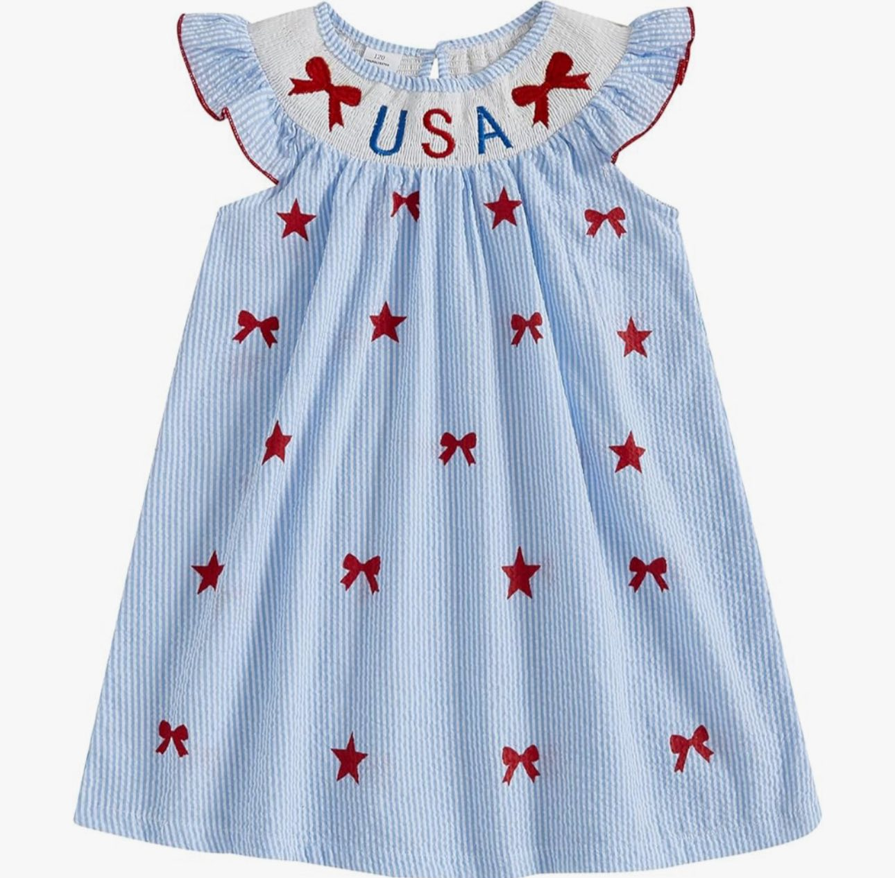 preorder GSD3341 July 4th USA Bows Star Blue Flutter Sleeve Girls Dress