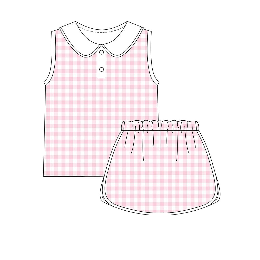 preorder GSD3374 Yoga Pink Checkered Sleeveless Skorts girls Set