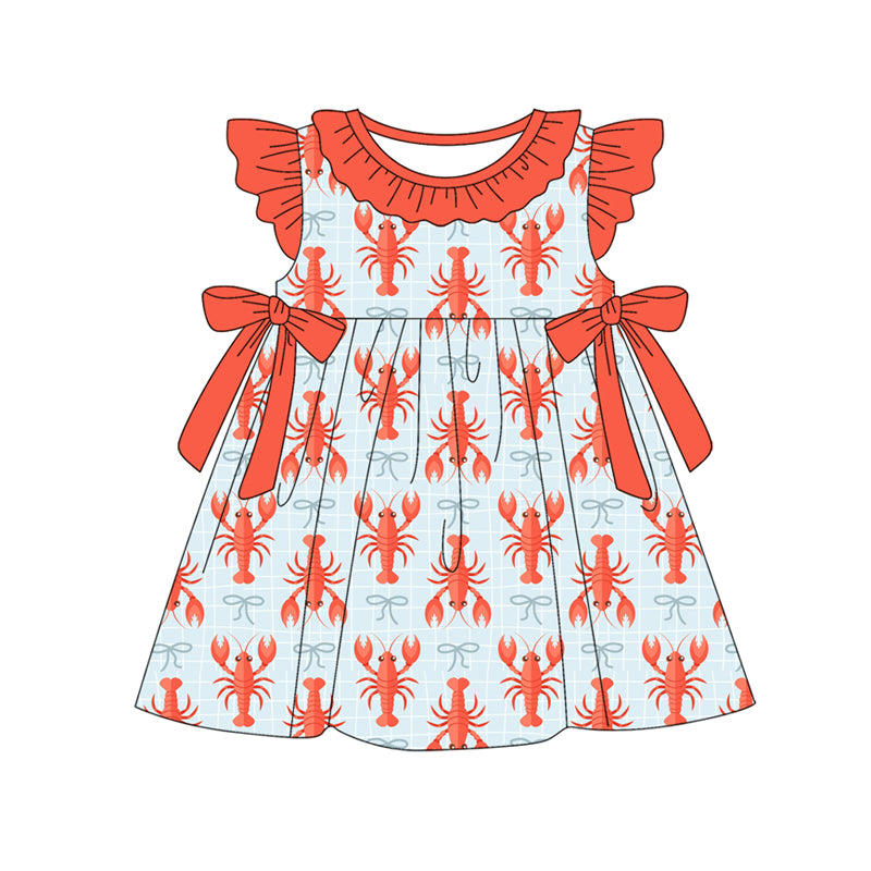 preorder GSD3383 Crayfish Bows Red Flutter Sleeve Girls Dress