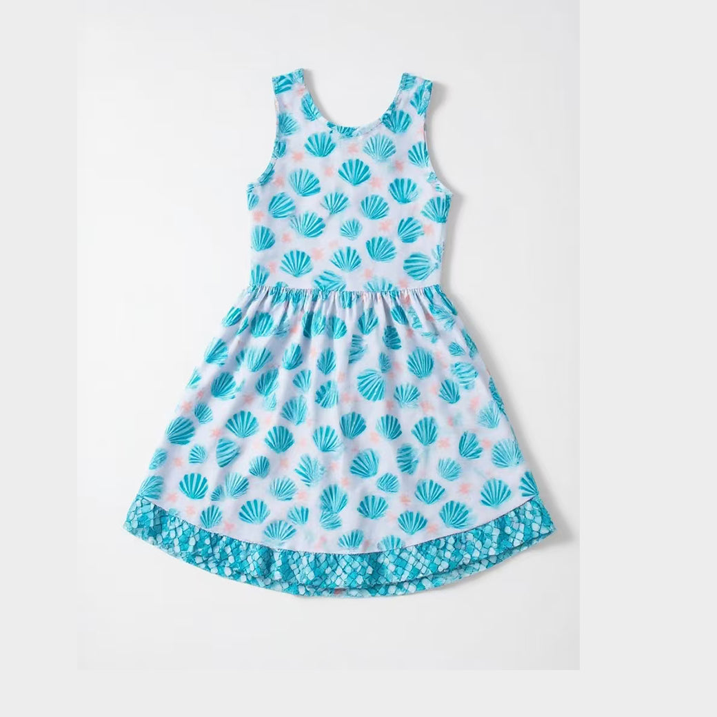 preorder GSD3396 Blue Shell Sleeveless Girls Dress