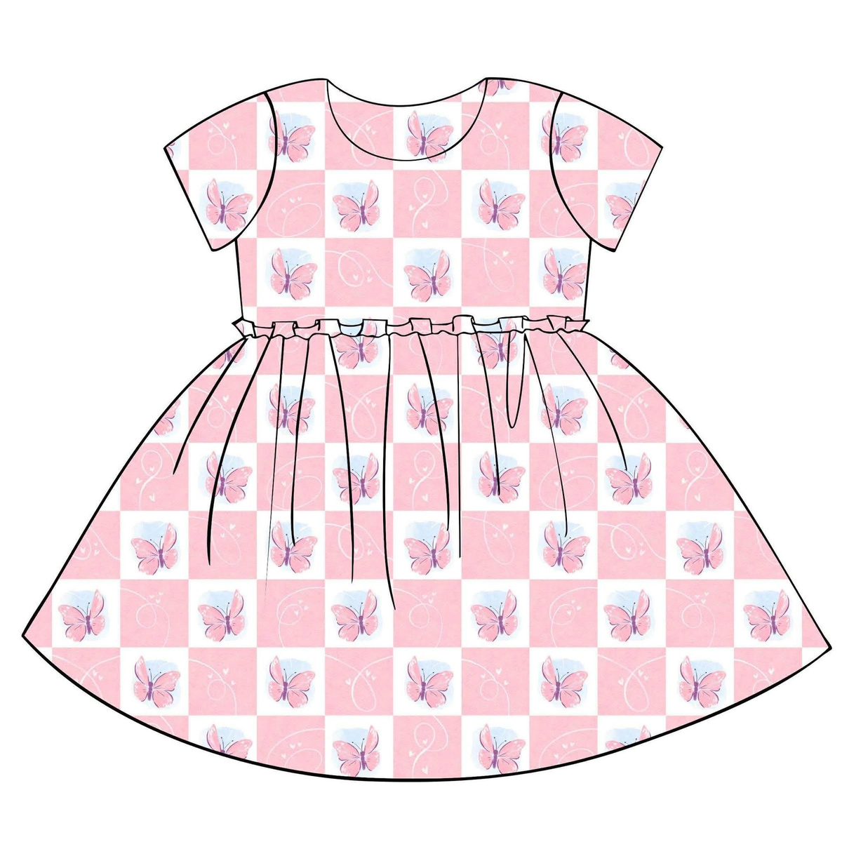 preorder GSD3398 Pink Butterfly Short Sleeve Girls Dress