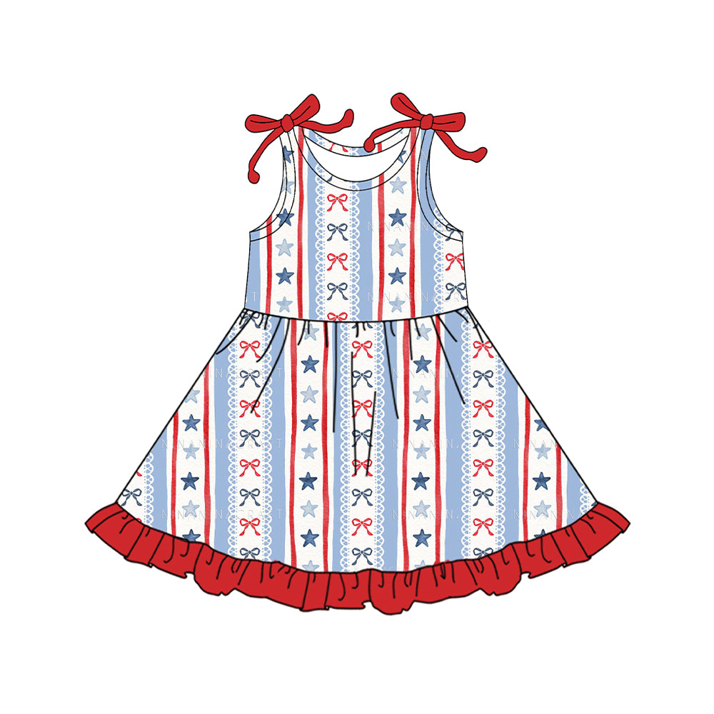 preorder GSD3423 July 4th Bows Star Blue Girls Dress