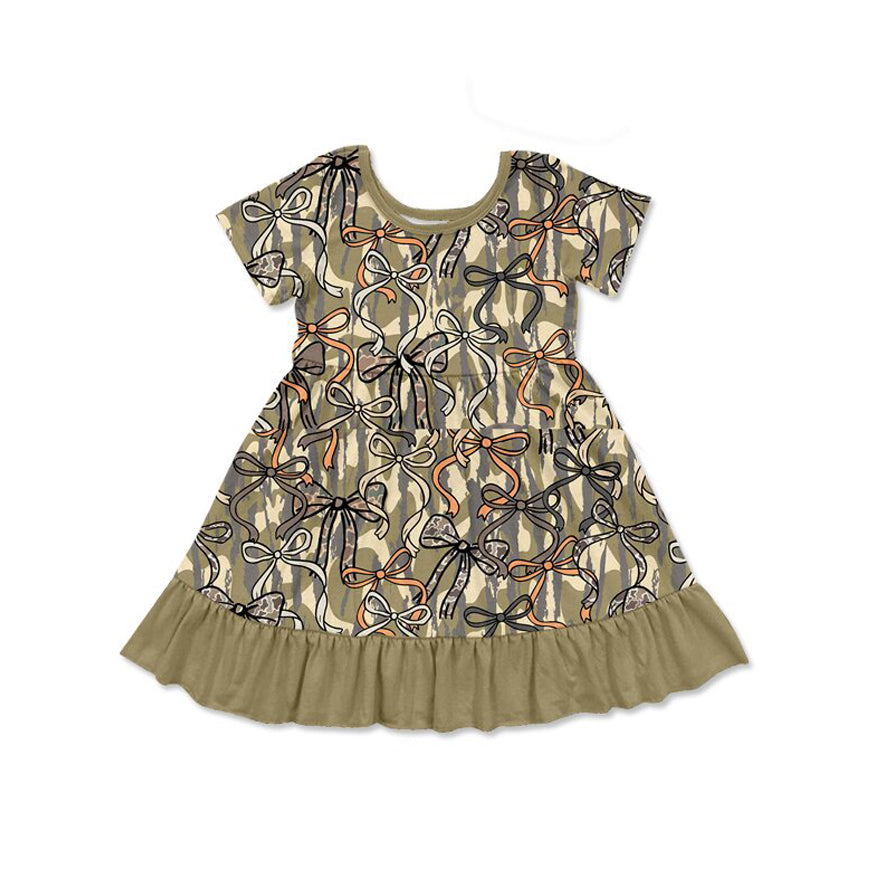 preorder GSD3432 Hunting Camo Bows Short Sleeve Girls Dress